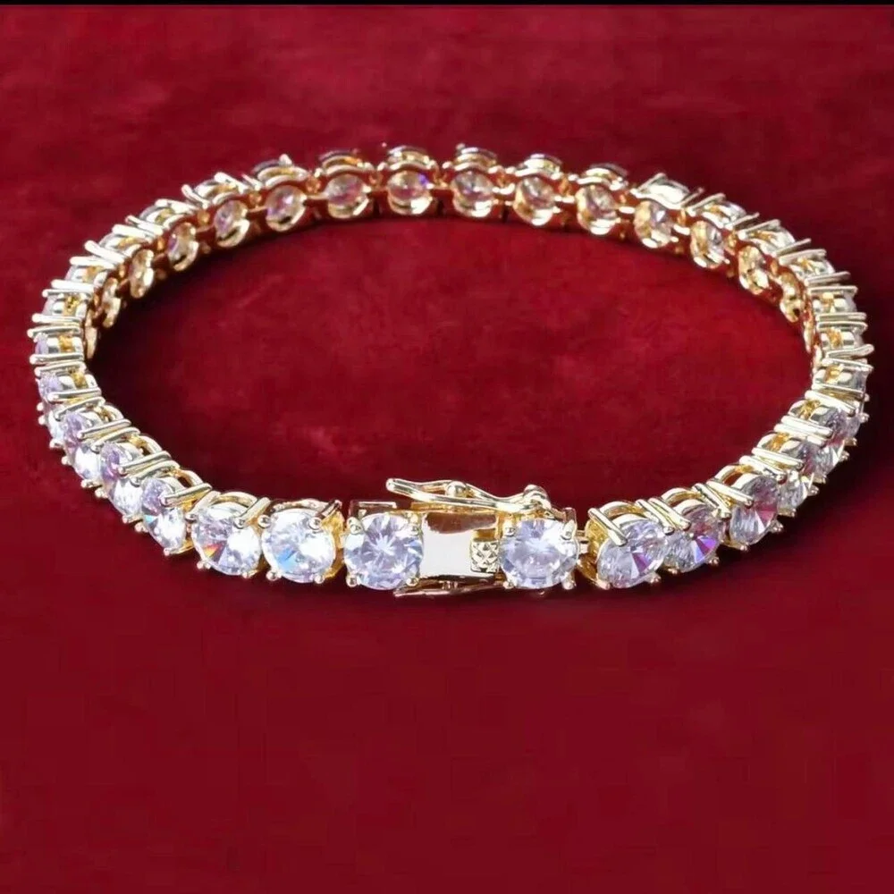 Gold Tennis Bracelet  8inch Stainless Steel
